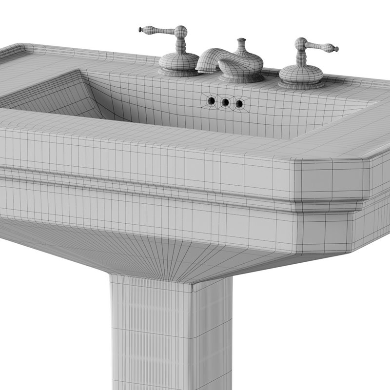 White Large Vitreous Victorian Pedestal Sink with Widespread Black Belle Faucet - Image 14