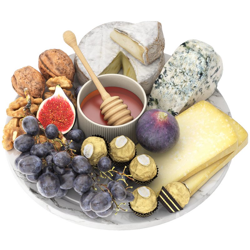 plate of honey and cheese with grapes walnuts and figs - Image 1