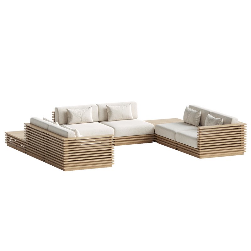 Batten 8-Piece U-Shaped Teak Sofa - Image 4