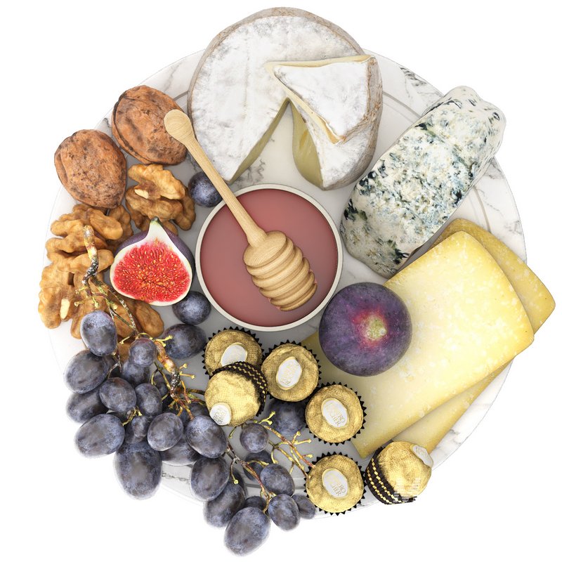 plate of honey and cheese with grapes walnuts and figs - Image 2