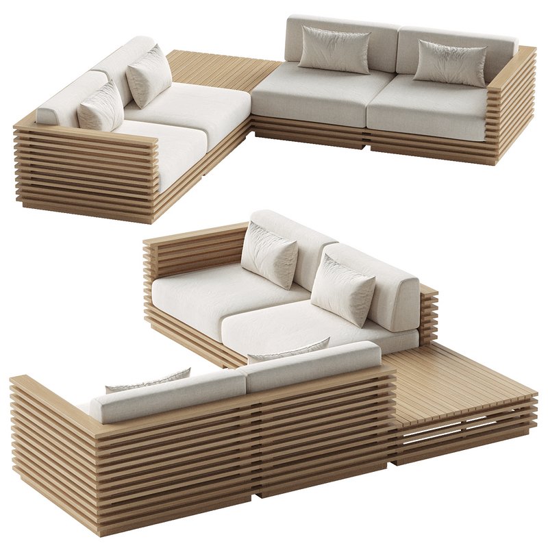 Batten 5-Piece Teak Sofa with table - Image 3