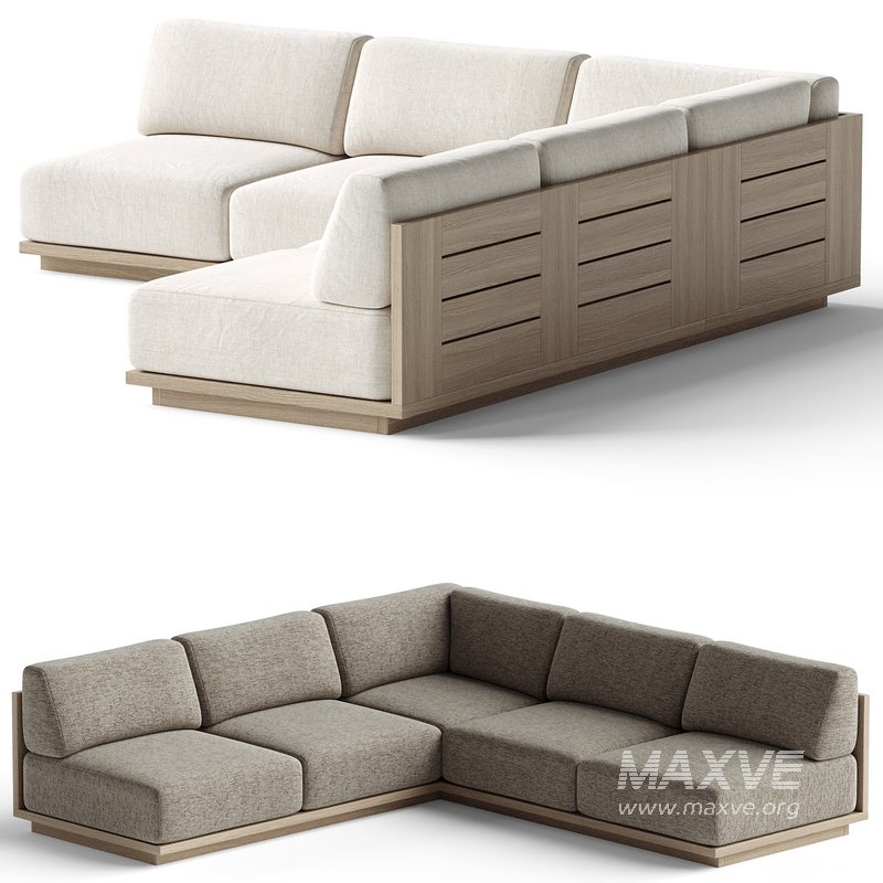Mallorca Wood 3-Piece L-Shaped Armless Sofa - Image 3