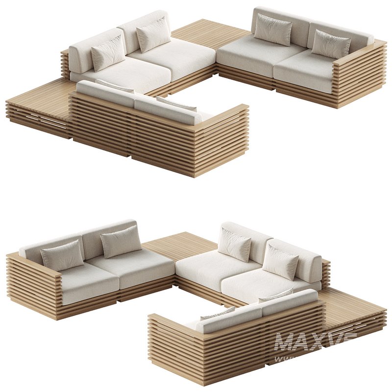Batten 8-Piece U-Shaped Teak Sofa - Image 2