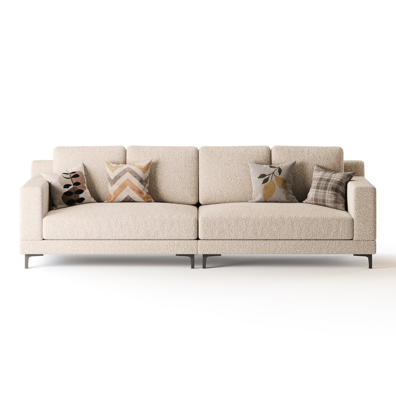 3-seater Modish Cream Solid Color Sofa - Image 11