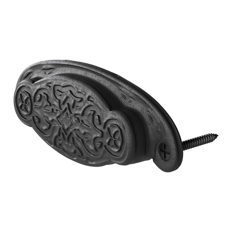 Black Floral Cabinet Drawer Cup Bin Pull Wrought Iron - Image 11