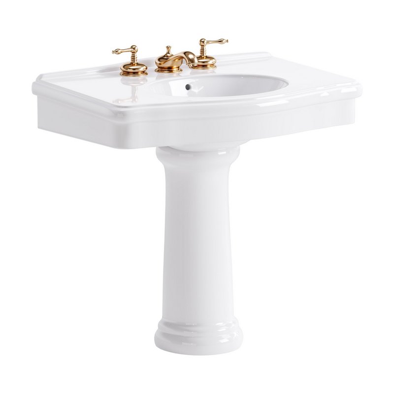 White Porcelain Bathroom Pedestal Sink - Image 1