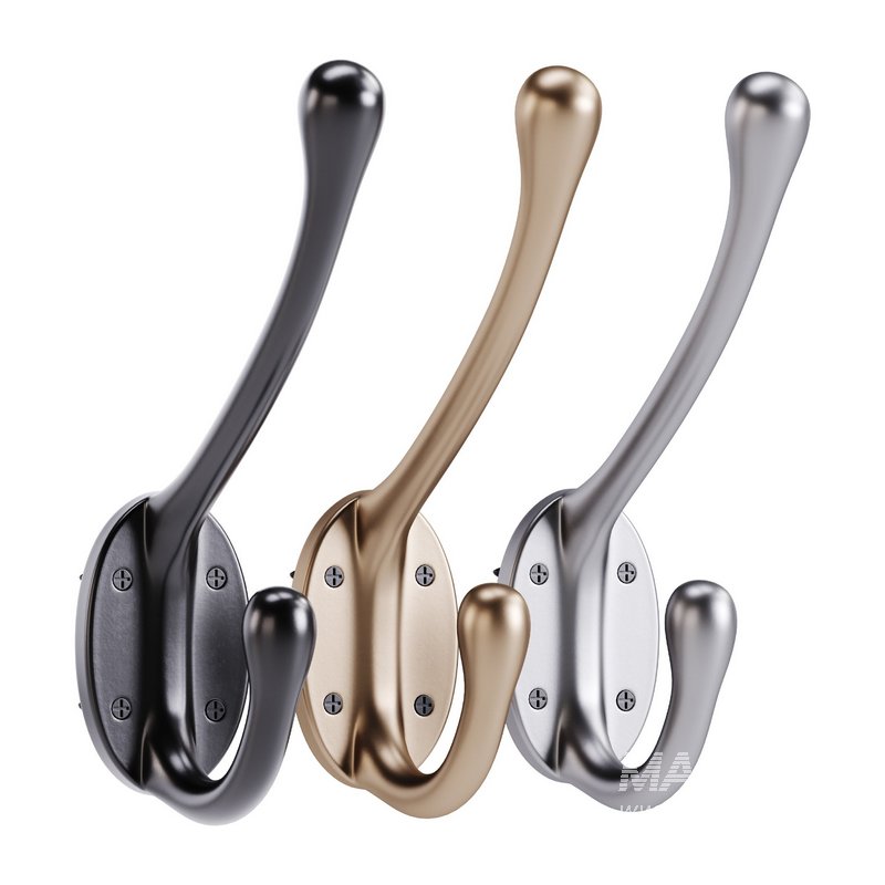 Wrought Iron Double Hook Black for Coats Towels Robes - Image 1