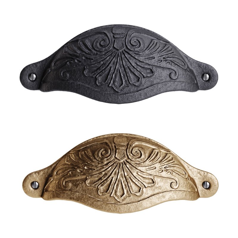 Cabinet or Drawer Bin Pull Black Iron Cup - Image 1