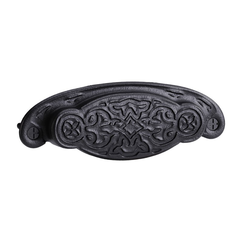 Black Floral Cabinet Drawer Cup Bin Pull Wrought Iron - Image 2