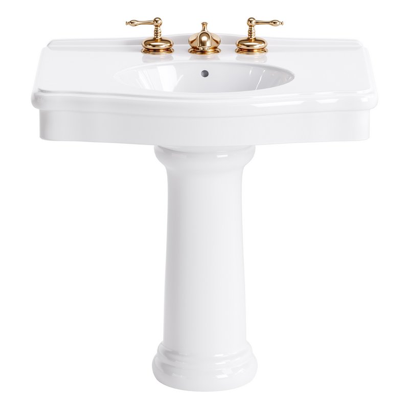 White Porcelain Bathroom Pedestal Sink - Image 4