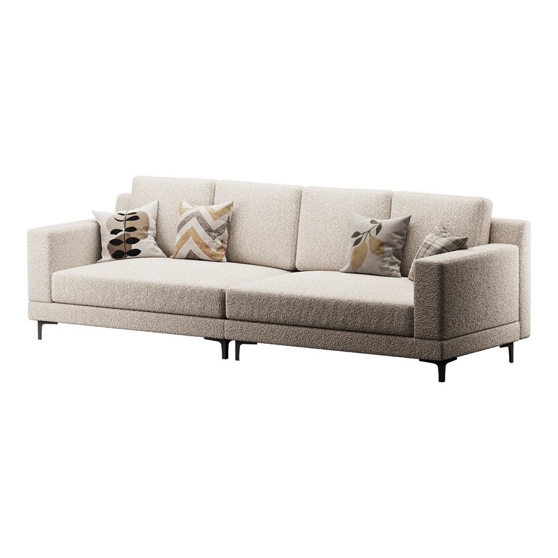 3-seater Modish Cream Solid Color Sofa - Image 3