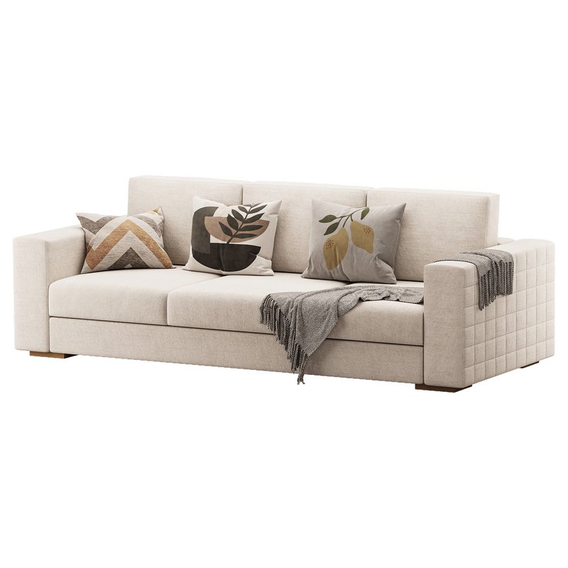Furniture Port 3 Seater Off White Wooden Sofa - Image 2