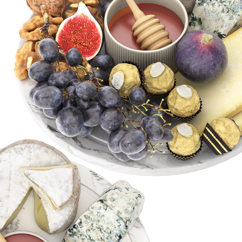 plate of honey and cheese with grapes walnuts and figs - Image 3