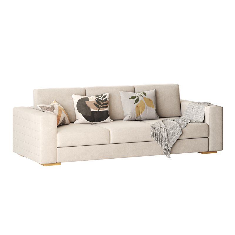 Furniture Port 3 Seater Off White Wooden Sofa - Image 8