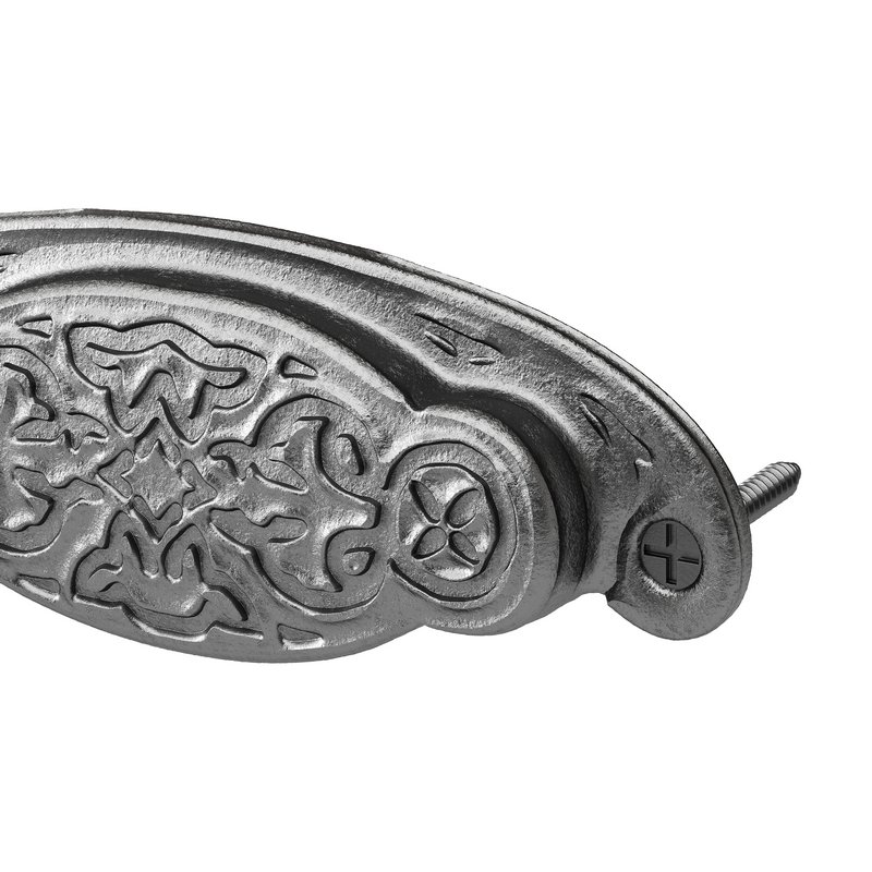 Black Floral Cabinet Drawer Cup Bin Pull Wrought Iron - Image 7