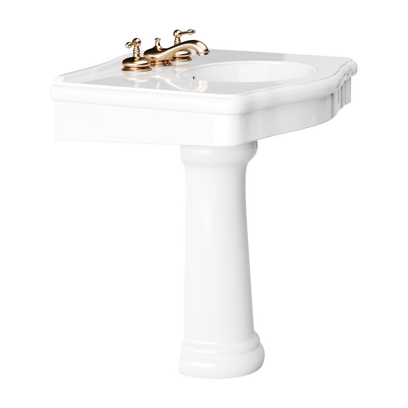 White Porcelain Bathroom Pedestal Sink - Image 7