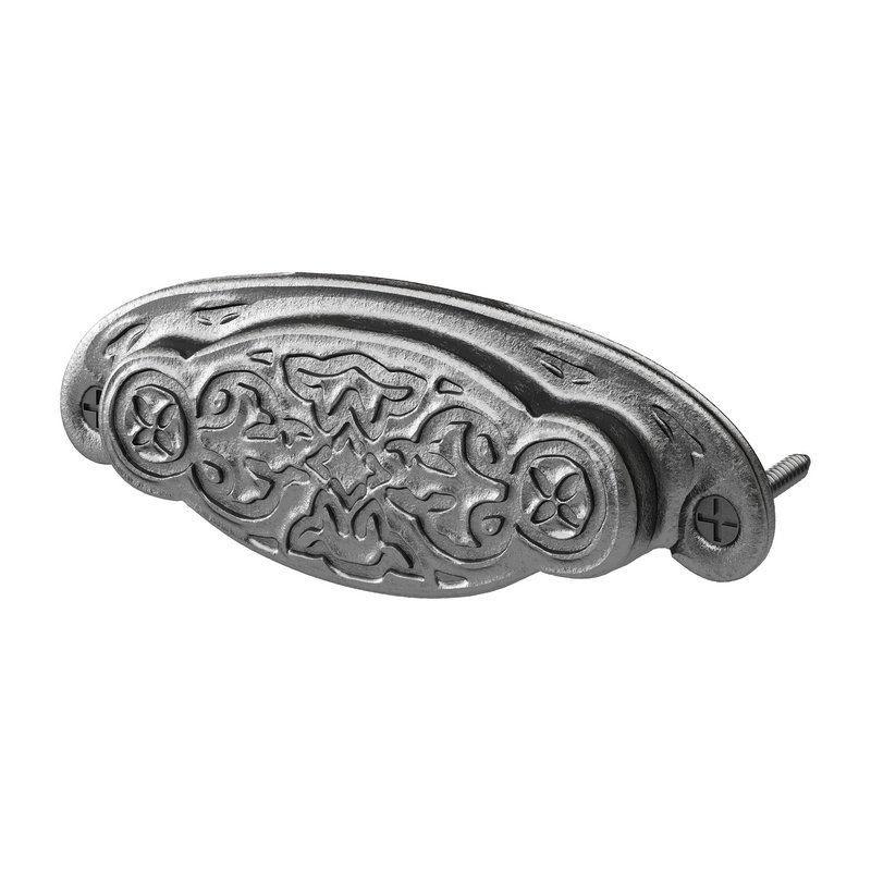 Black Floral Cabinet Drawer Cup Bin Pull Wrought Iron - Image 9