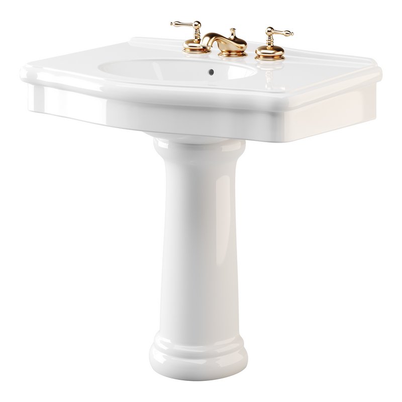 White Porcelain Bathroom Pedestal Sink - Image 9
