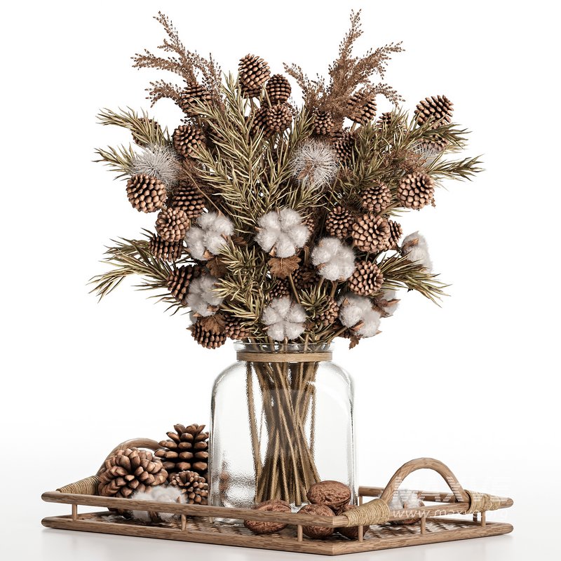 Rustic Winter Centerpiece with Pinecones and Cotton Flowers - Image 3