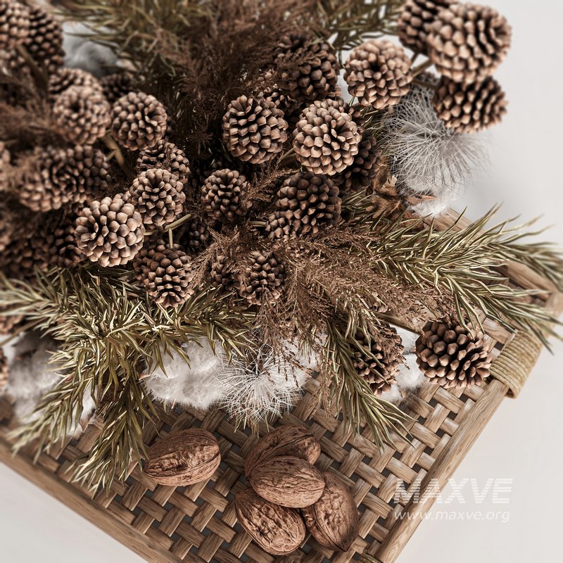 Rustic Winter Centerpiece with Pinecones and Cotton Flowers - Image 2