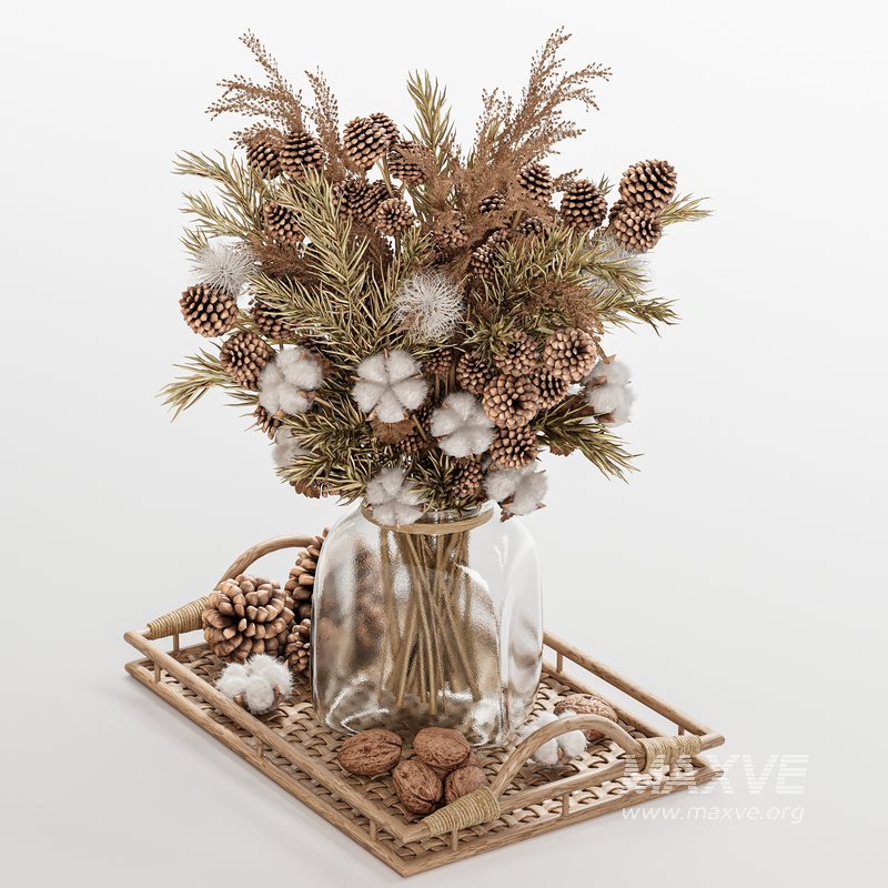 Rustic Winter Centerpiece with Pinecones and Cotton Flowers - Image 1