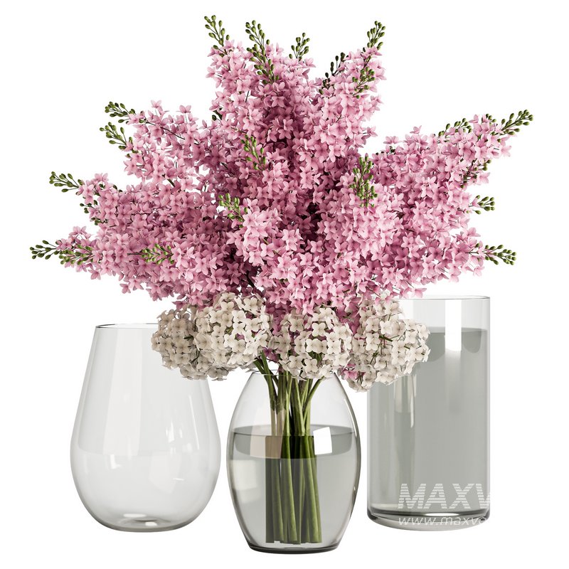 Elegant Pink White Lilac Flower in Glass Vases - Image 2