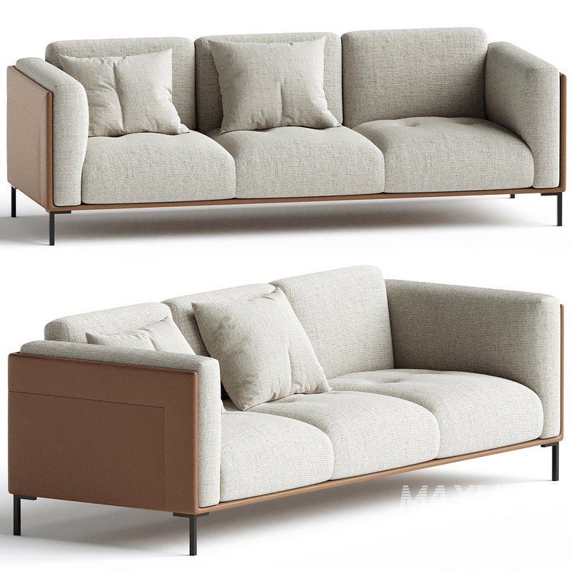 Large bi material sofa 4 places camel - Image 1