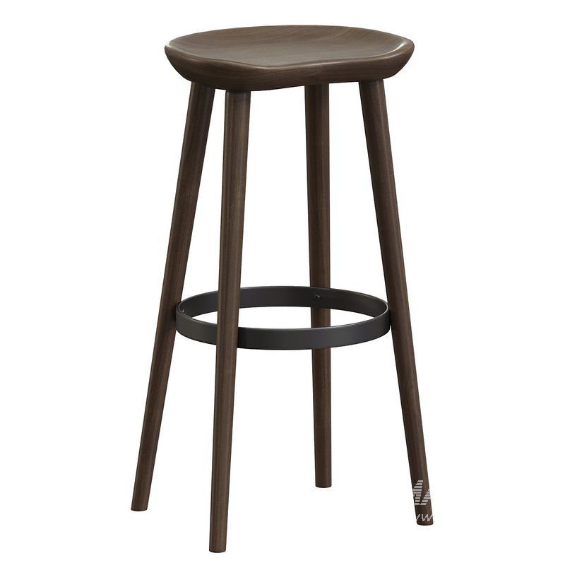 Brutalist Bar Stools in Darkened Wood and Steel Detailing - Image 1