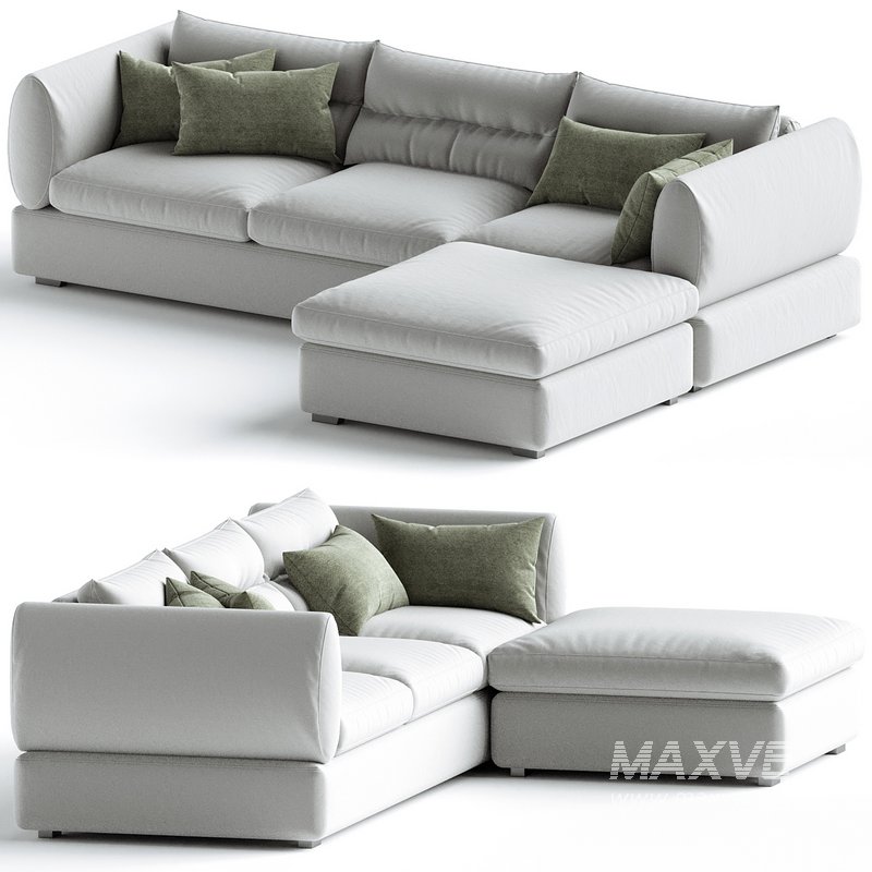Blanche Parma Three-seater sofa with pouf 02 - Image 1