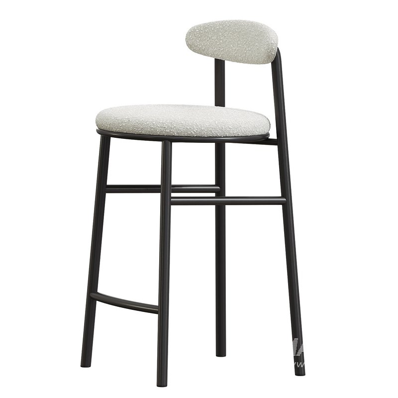Oneal 65cm Bar Stool Moon White Boucle and Black Legs - Image 2