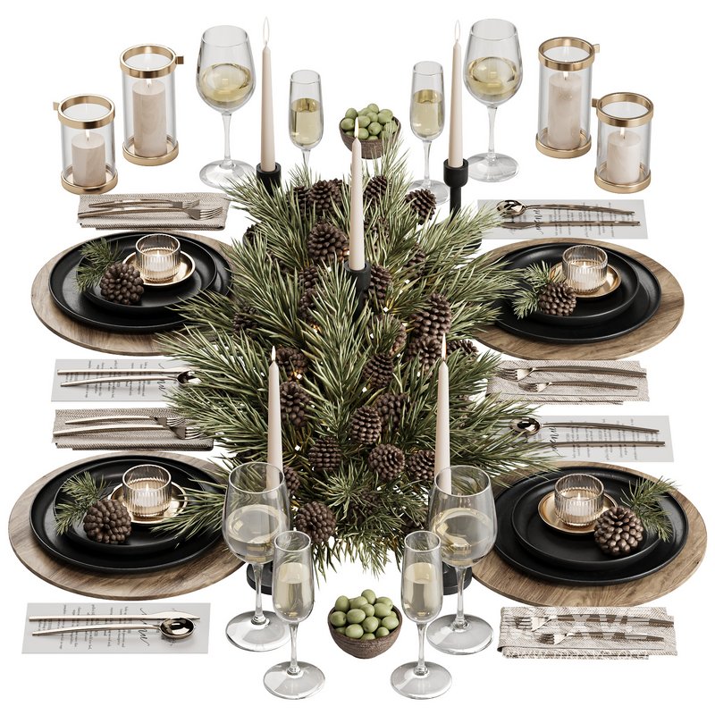 Winter Pine Table Setting Elegance - Image 1
