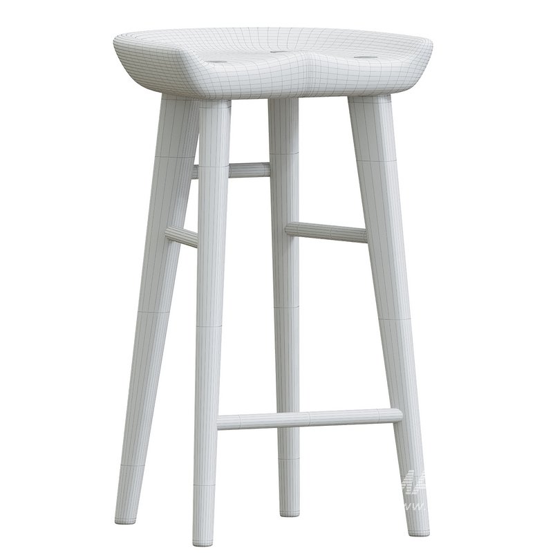 Solid Walnut Carved Seat Dowel Legs Bar Stool - Image 4