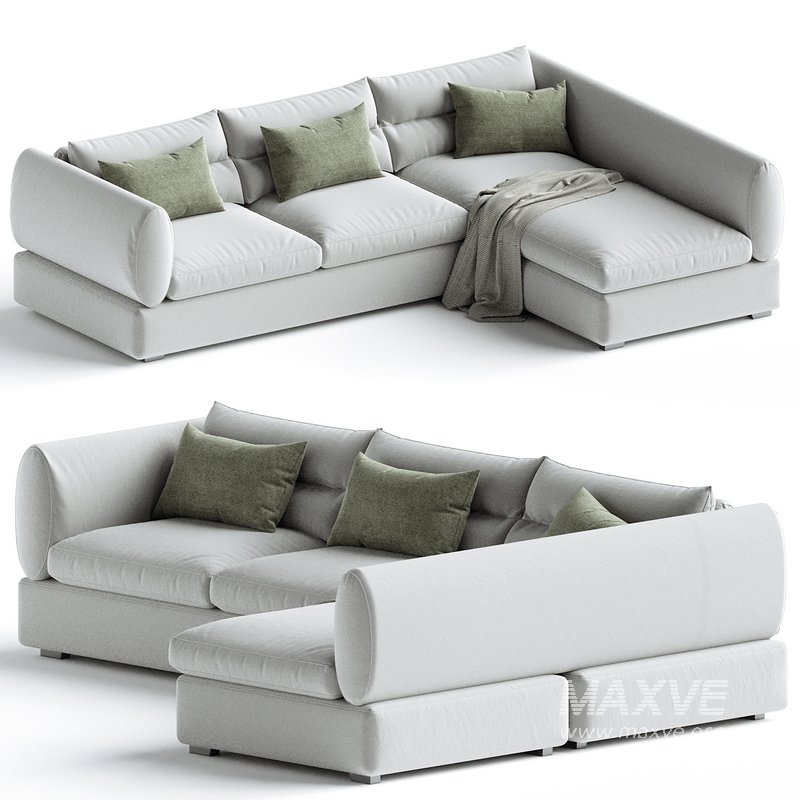 Blanche Parma Three-seater sofa with pouf - Image 3