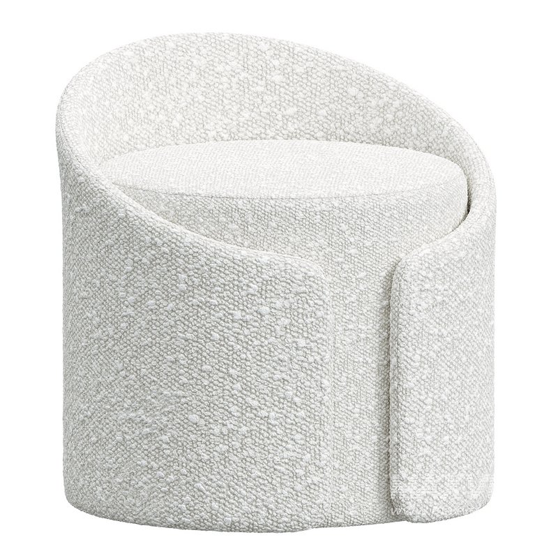 Modern White Round Lamb Wool Vanity Stool with Backrest - Image 1