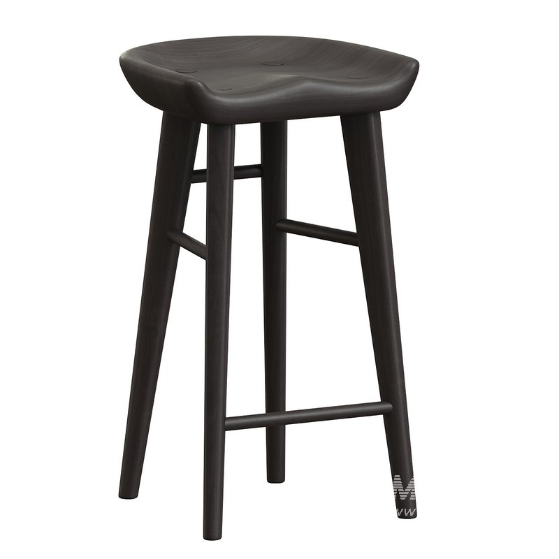 Solid Walnut Carved Seat Dowel Legs Bar Stool - Image 1