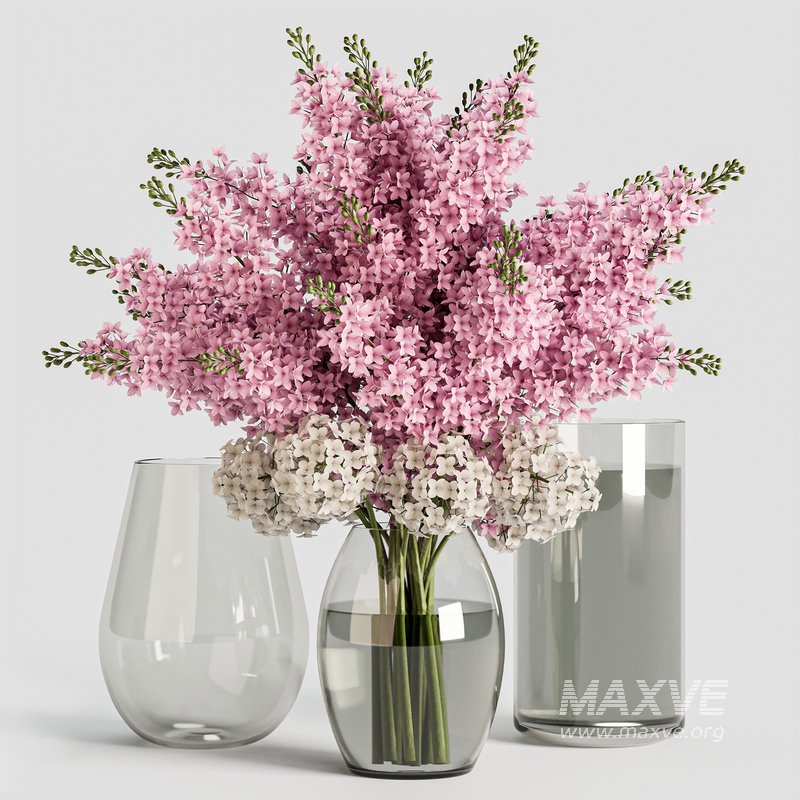 Elegant Pink White Lilac Flower in Glass Vases - Image 3