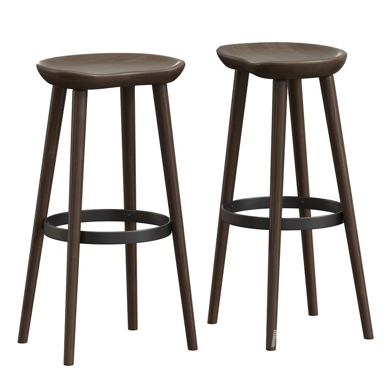 Brutalist Bar Stools in Darkened Wood and Steel Detailing - Image 2