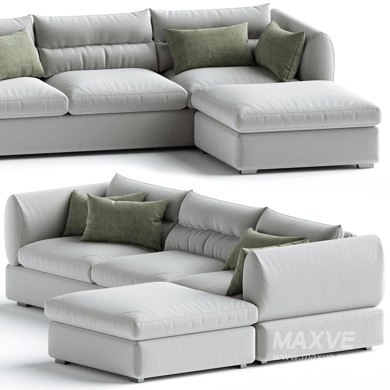 Blanche Parma Three-seater sofa with pouf 02 - Image 2
