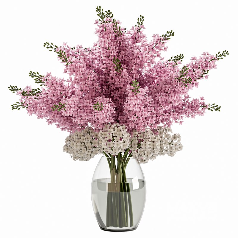 Elegant Pink White Lilac Flower in Glass Vases - Image 1