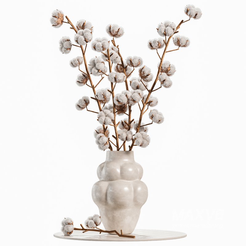Beautiful Cotton Branches in a Ceramic Vase - Image 1