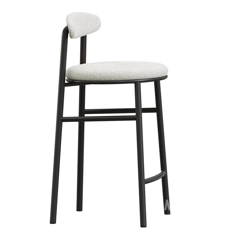Oneal 65cm Bar Stool Moon White Boucle and Black Legs - Image 1
