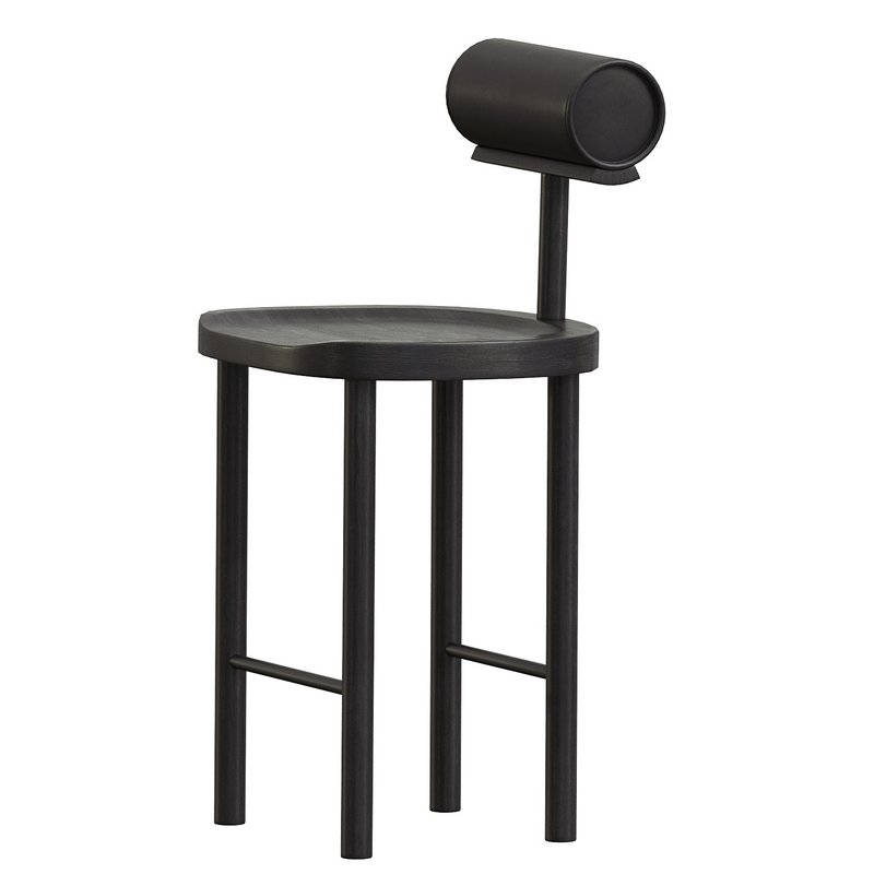 UNA Counter Stool in Black Stained Ash and Upholstered Back by Estudio Persona - Image 2