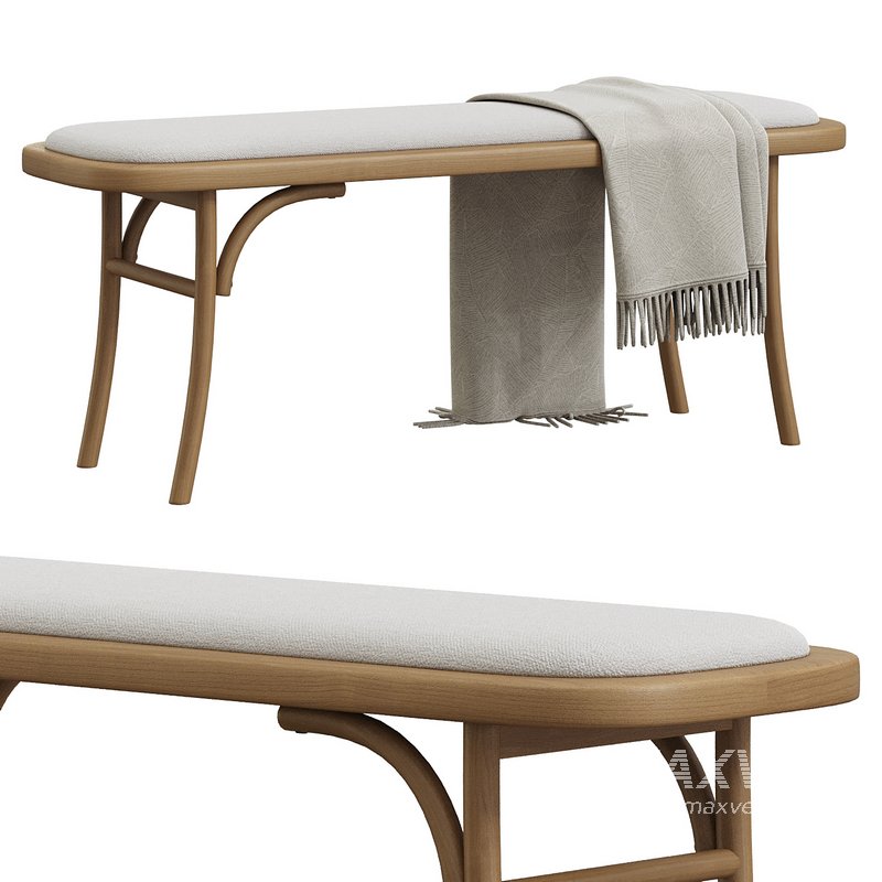 Round Wood Padded Bench - Image 2