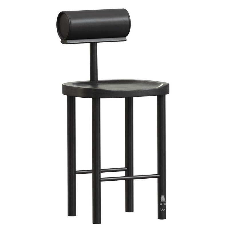 UNA Counter Stool in Black Stained Ash and Upholstered Back by Estudio Persona - Image 1