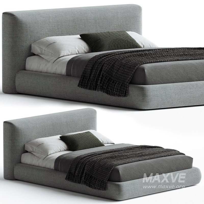 Amabilis Gray Cotton Linen Gray Fabric Contemporary Rectangular Headboard Bed Frame - Image 1