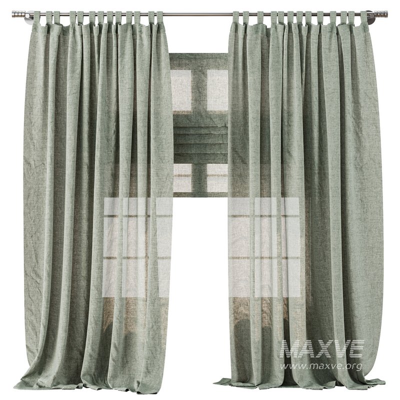 Classic Linen Curtain Set with Metal Rings and Roman shade 63 - Image 1