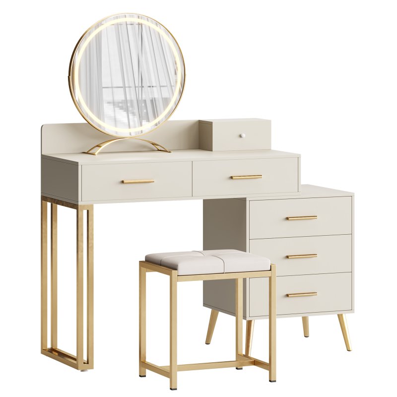 Bureau de coiffeuse avec tabouret et miroir DEL Grosmark - Image 3