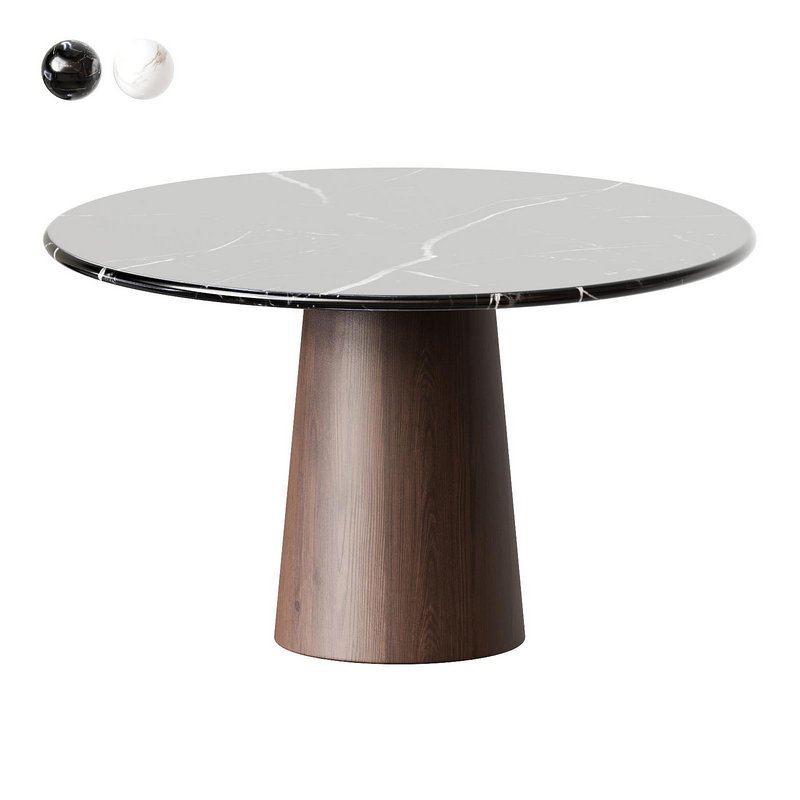 Round Marble Dining Table – Walnut Wood Cylinder Base - Image 5