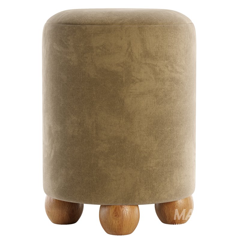 Pouffe with Ball Feet, Mohair - Image 3