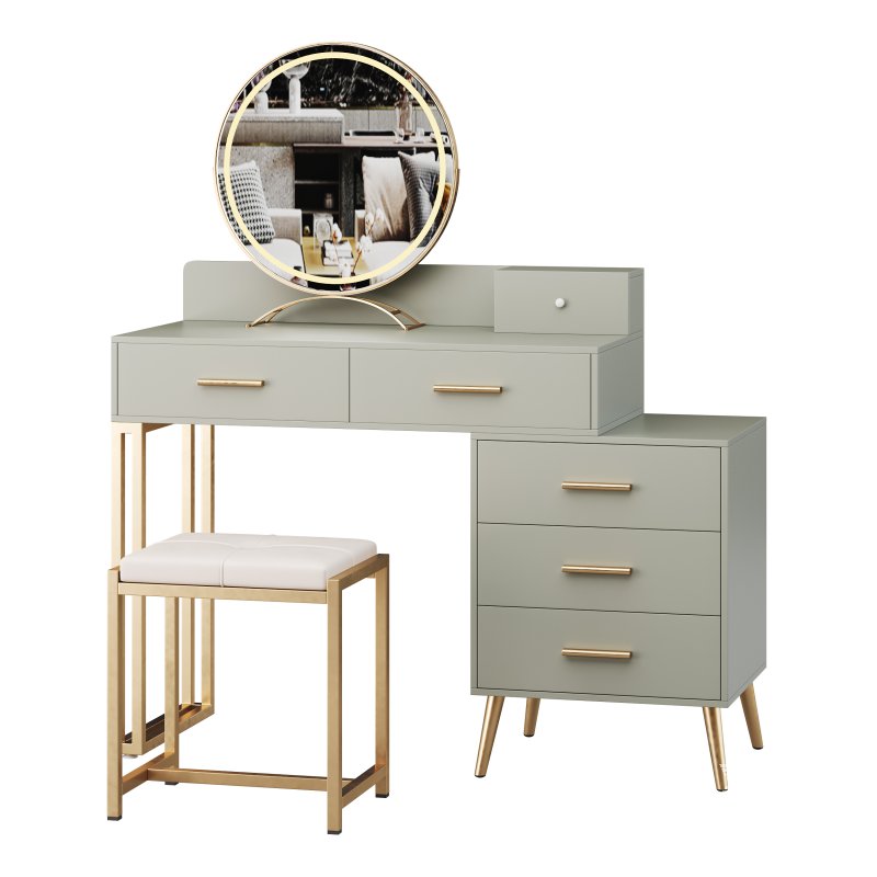 Bureau de coiffeuse avec tabouret et miroir DEL Grosmark - Image 8